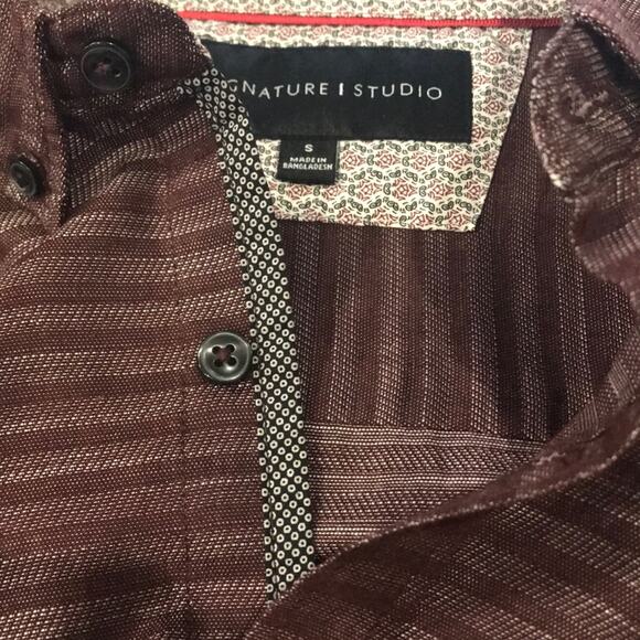 Signature Studio Wine Stripe Long Sleeve Button Down Shirt - Small - Picture 4 of 7